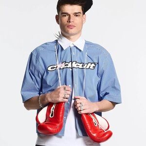 COLD CULTURE Button Down Blue White Striped Shirt Size Small 100% Cotton NWOT